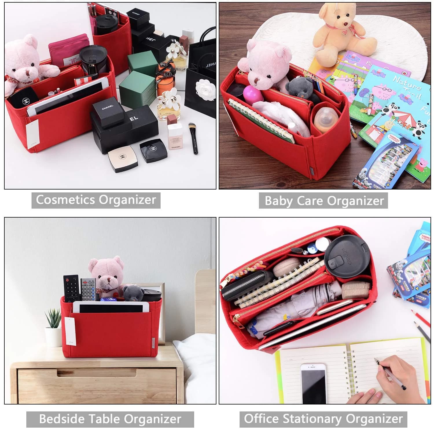 ZTUJO Purse Organizer Felt Bag Insert for Speedy, Neverfull, Graceful | 5 Sizes, Red thumbnail 7