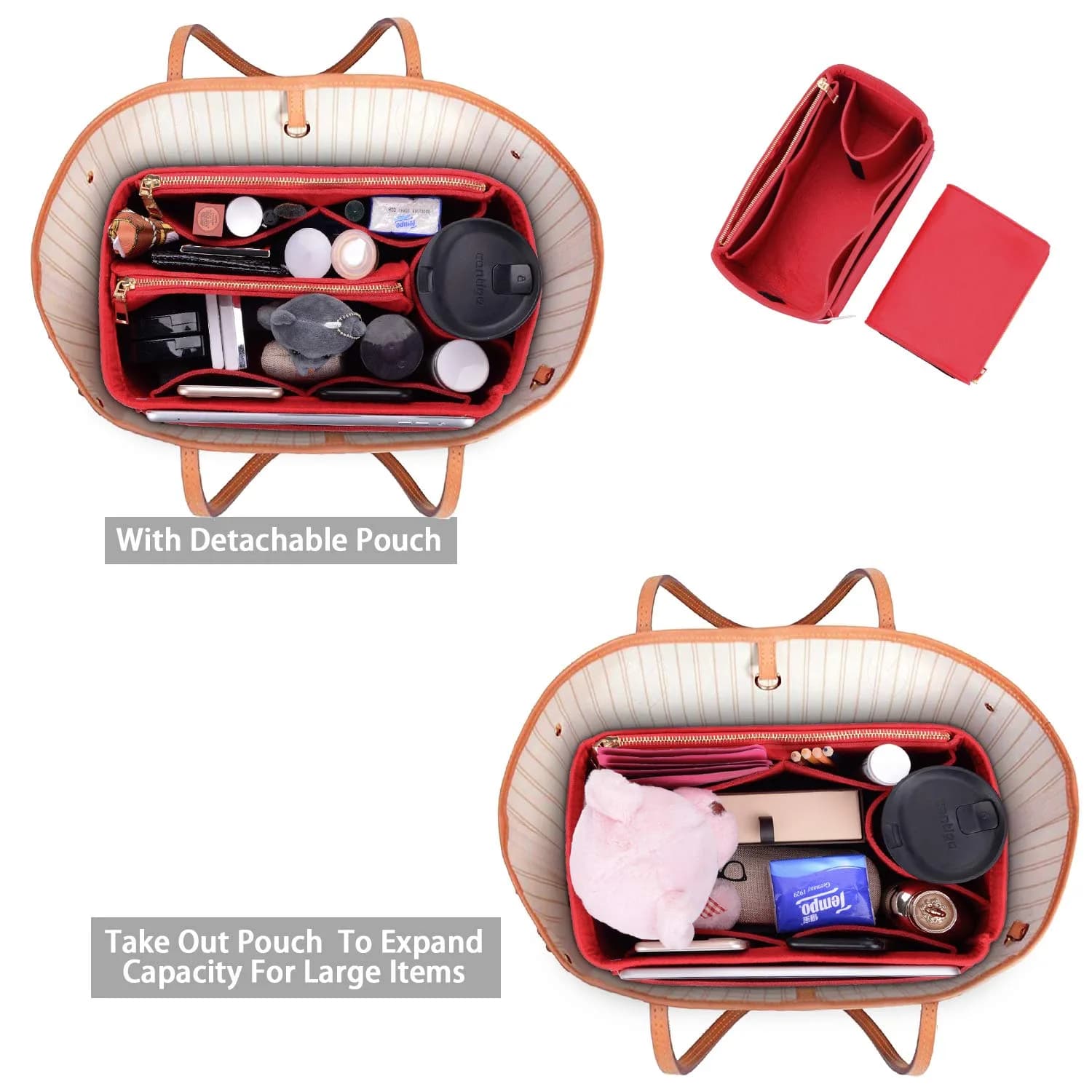 ZTUJO Purse Organizer Felt Bag Insert for Speedy, Neverfull, Graceful | 5 Sizes, Red thumbnail 4