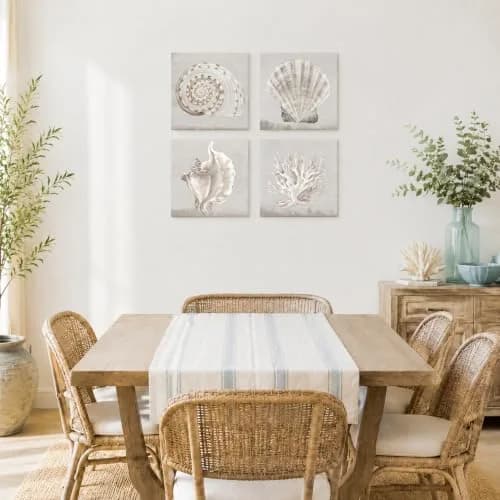 JAPO ART White Sea Shells Wall Art Set | Coastal Canvas Decor 12x12 inch x4 pcs thumbnail 5