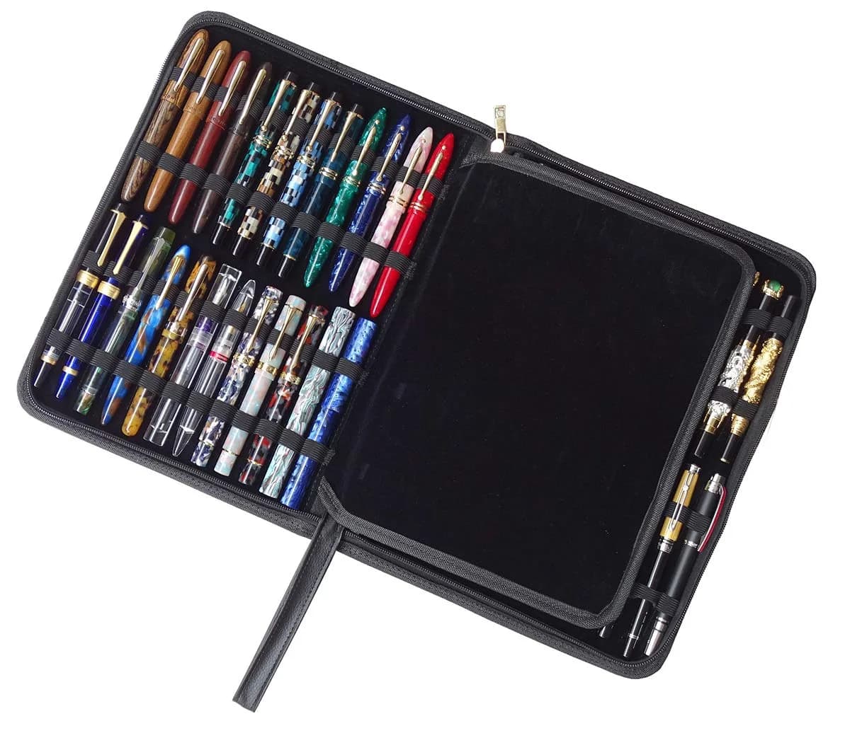erofa 48 Slots Gray Fountain Pen Case, Canvas Pen Holder Display Pouch Bag Storage 33cm x 25cm | Water Resistant Canvas Organizer — Black-48 Slots