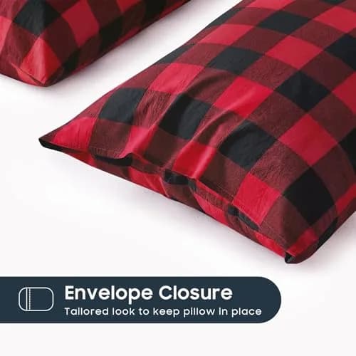 Wake In Cloud Plaid Pillow Cases King Size 20x36 Inches | Buffalo Check Gingham Farmhouse Style thumbnail 3