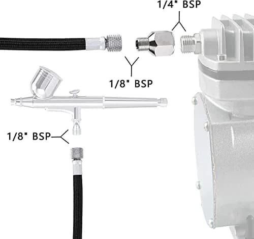 JOYABEST 6ft (1.8m) Braided Airbrush Hose Kit with 3 Adapters | Universal 1/8" BSP Connections & NPT/Badger/Paasche Conversion thumbnail 2