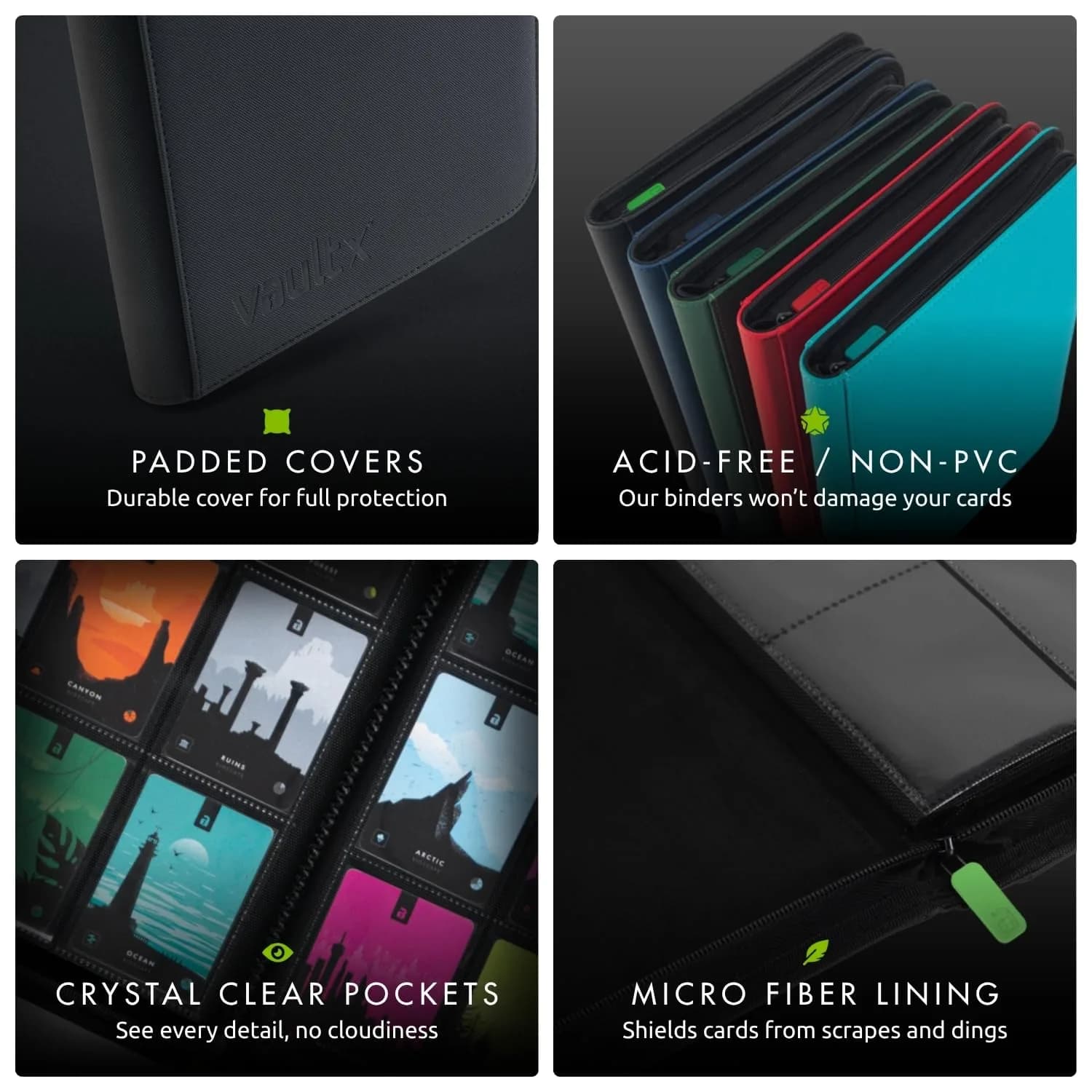 Vault X 12 Pocket Zip Trading Card Binder 480 Cards Exo-Tec Black | Holds 480 Cards - view 6