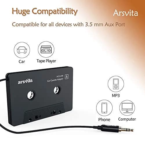 arsvita Car Audio aux Cassette Adapter and Type C to 3.5mm Aux Jack, Compatible for Google, Samsung, Xiaomi, Huawei Devices - White | Vintage Car Music Accessory thumbnail 7