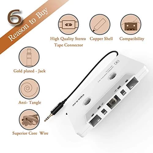 arsvita Car Audio aux Cassette Adapter and Type C to 3.5mm Aux Jack, Compatible for Google, Samsung, Xiaomi, Huawei Devices - White | Vintage Car Music Accessory thumbnail 2