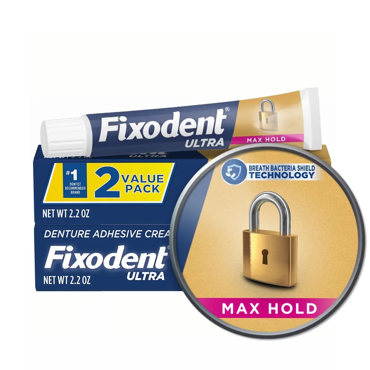 Fixodent Ultra Max Hold Denture Adhesive Cream 2.2 oz (62.4g) | Strongest Hold for Full & Partial Dentures - main product image