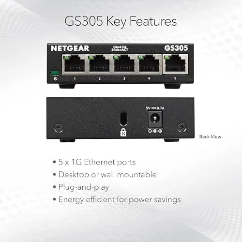 NETGEAR 5-Port Gigabit Ethernet Unmanaged Network Switch (GS305) | 5 Gbps Ports, Rugged Metal Case, Plug & Play, Silent Operation thumbnail 5