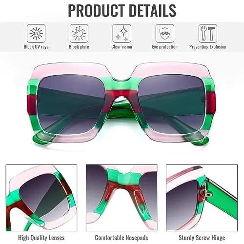 STORYCOAST Oversized Square Sunglasses for Women - UV400 Big Frame Lightweight Shades, Retro Wide Frame for Beach & Party thumbnail 4