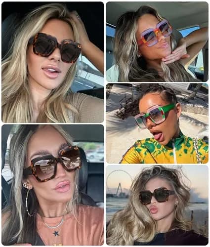 STORYCOAST Oversized Square Sunglasses for Women - UV400 Big Frame Lightweight Shades, Retro Wide Frame for Beach & Party thumbnail 6