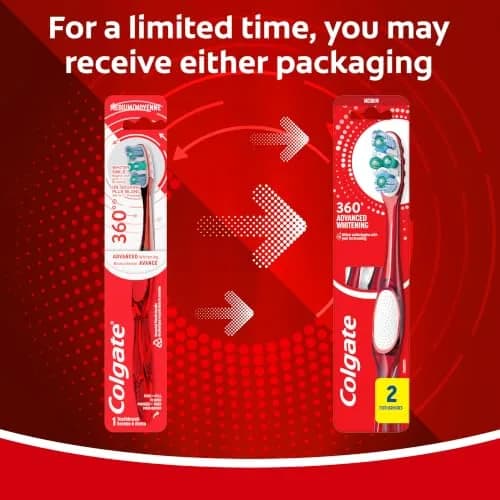 Colgate 360 Advanced Whitening Medium Bristle Toothbrush, 2 Count Pack - view 2