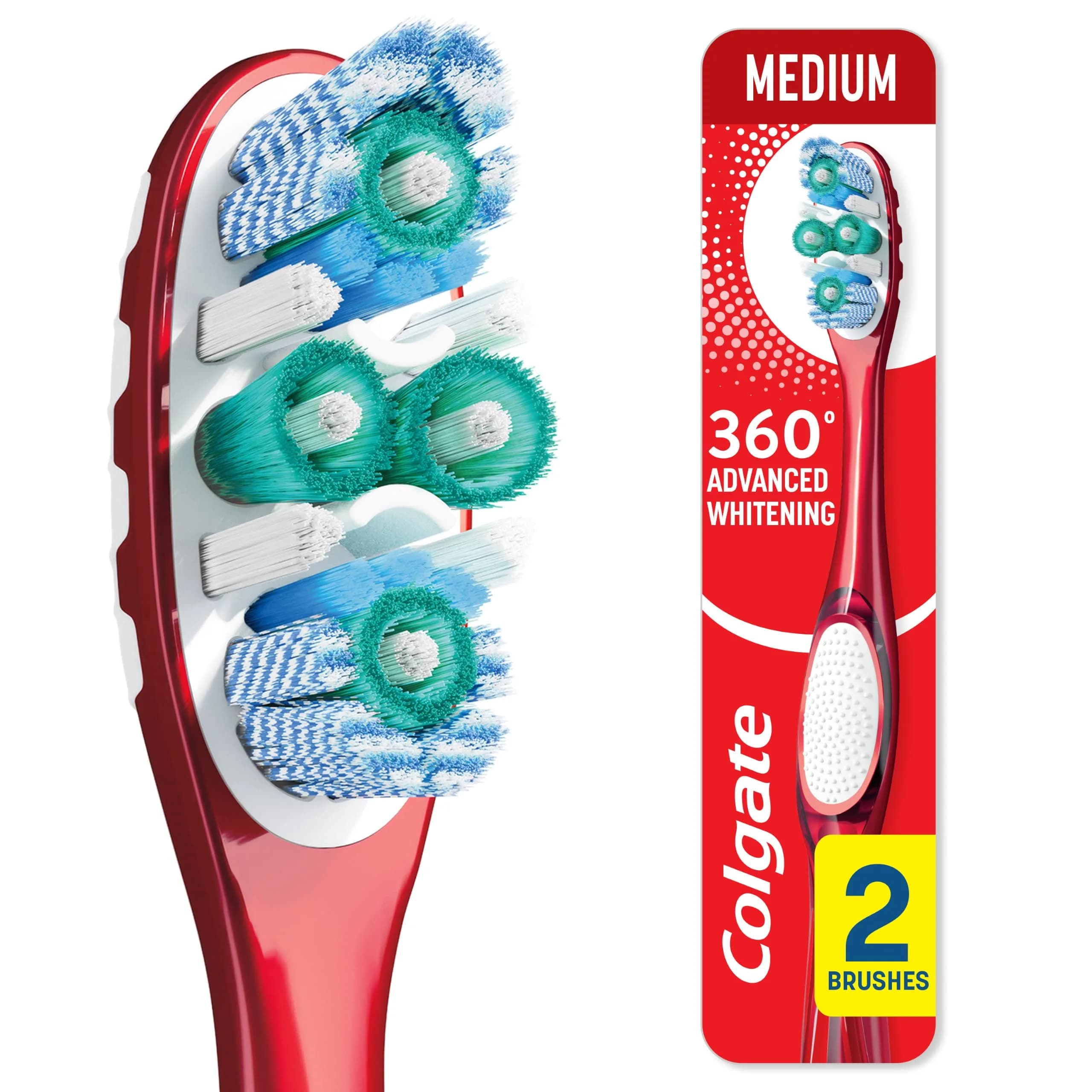 Colgate 360 Advanced Whitening Soft Toothbrush Pack with Cheek and Tongue Cleaner, 4 Count | Dermatologist Tested — Medium