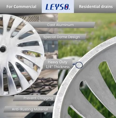 Leyso Heavy Duty Aluminum Dome Floor Drain Cover and Drain Strainer 5-1/4" | Commercial-Grade Outdoor Drain Cover thumbnail 3