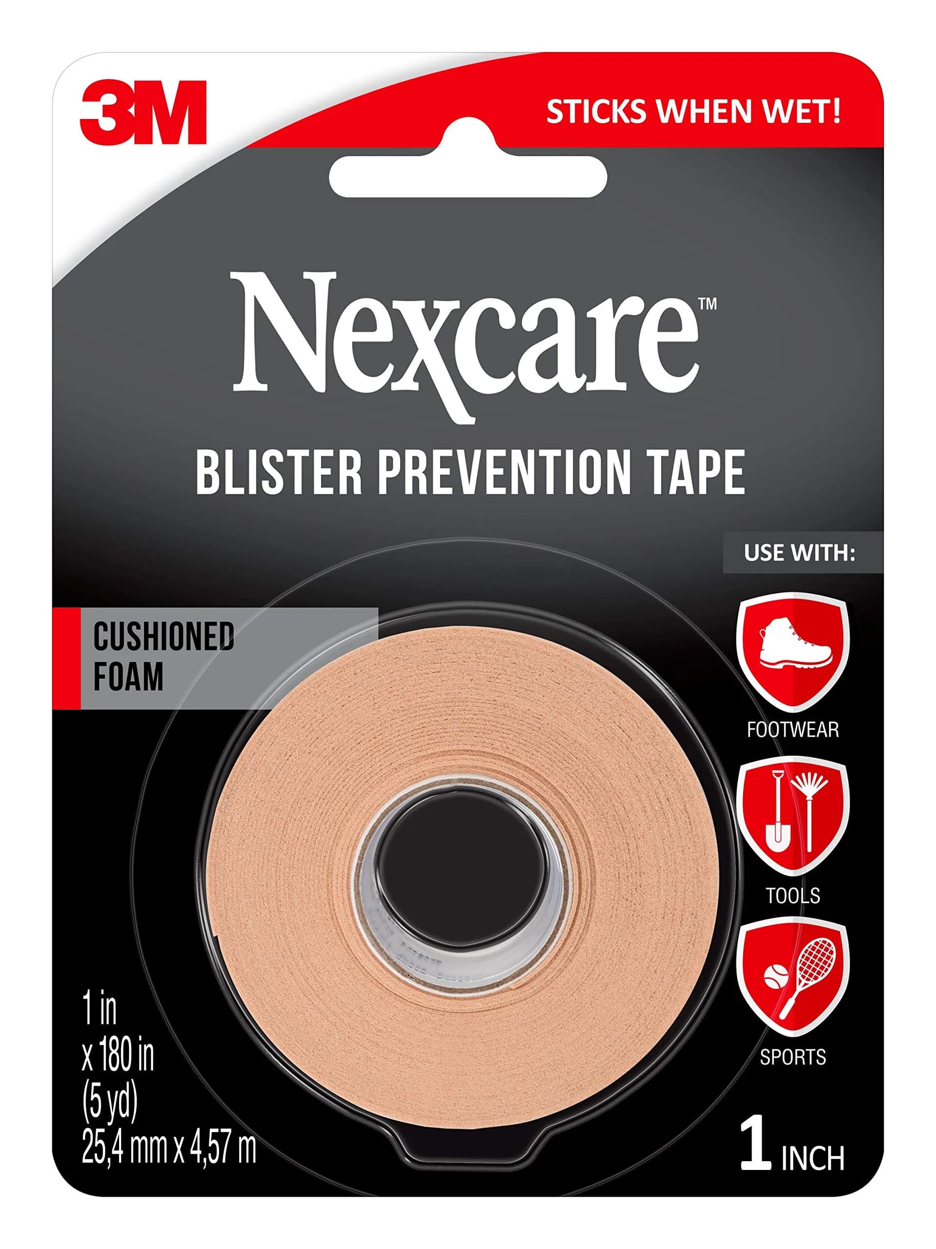 Nexcare Blister Prevention Tape Waterproof Foam 1 In x 5 Yds | Cushions & Protects Skin