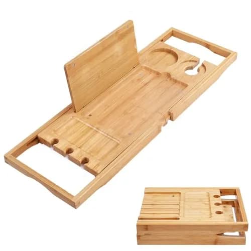 Utoplike Bamboo Bathtub Caddy Tray for Tub, Expandable Bath Table Trays | Adjustable, Durable Bamboo thumbnail 1
