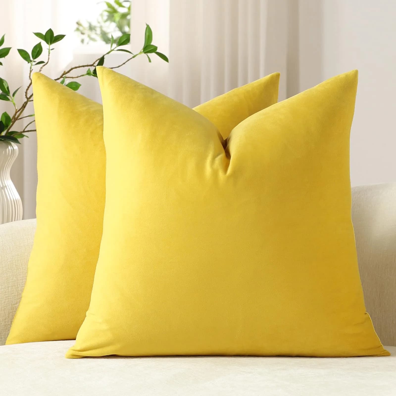 DEZENE 16x16 Throw Pillow Covers Pack of 2 | Velvet Square Modern Home Decor