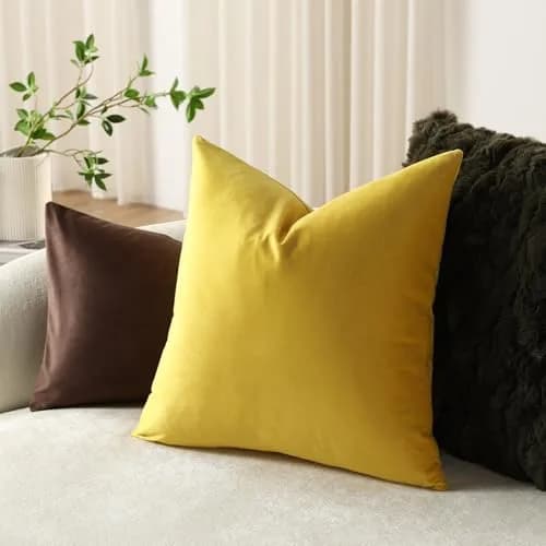 DEZENE 16x16 Throw Pillow Covers Pack of 2 | Velvet Square Modern Home Decor thumbnail 4