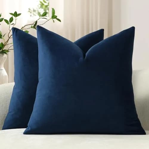 DEZENE 16x16 Midnight Blue Velvet Throw Pillow Covers Pack of 2 | Modern Luxury Home Decor thumbnail 1