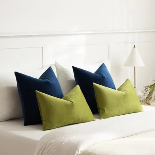 DEZENE 16x16 Midnight Blue Velvet Throw Pillow Covers Pack of 2 | Modern Luxury Home Decor thumbnail 5