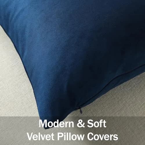 DEZENE 16x16 Midnight Blue Velvet Throw Pillow Covers Pack of 2 | Modern Luxury Home Decor thumbnail 2