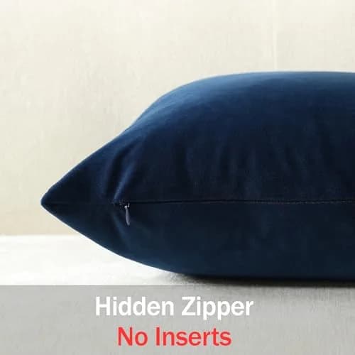 DEZENE 16x16 Midnight Blue Velvet Throw Pillow Covers Pack of 2 | Modern Luxury Home Decor thumbnail 3