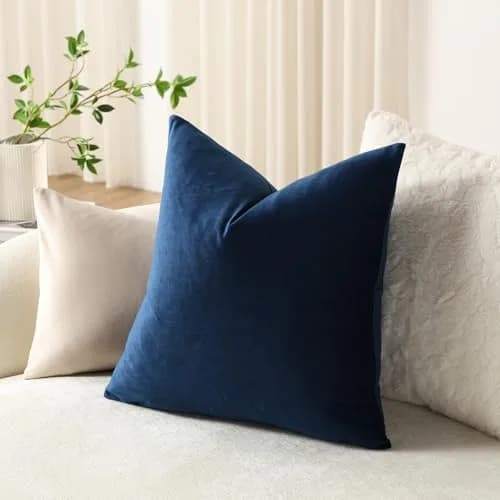 DEZENE 16x16 Midnight Blue Velvet Throw Pillow Covers Pack of 2 | Modern Luxury Home Decor thumbnail 4