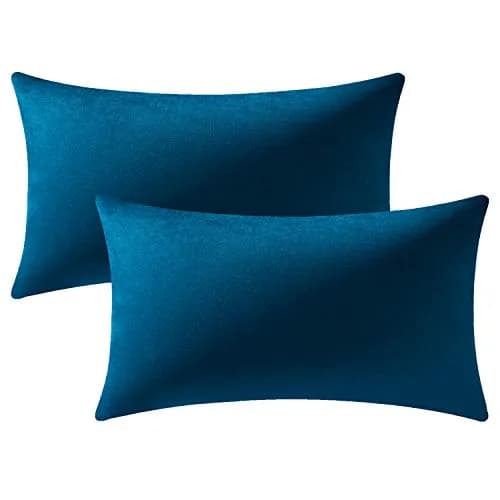 DEZENE Lumbar Pillow Covers 12x20 in Midnight Blue | Velvet Rectangular Decor for Sofa & Bed thumbnail 7