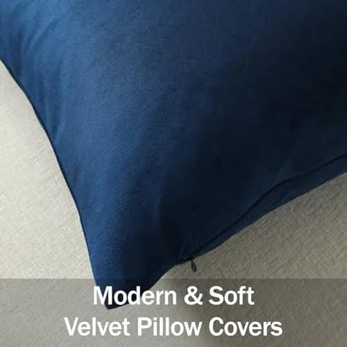 DEZENE Lumbar Pillow Covers 12x20 in Midnight Blue | Velvet Rectangular Decor for Sofa & Bed thumbnail 2