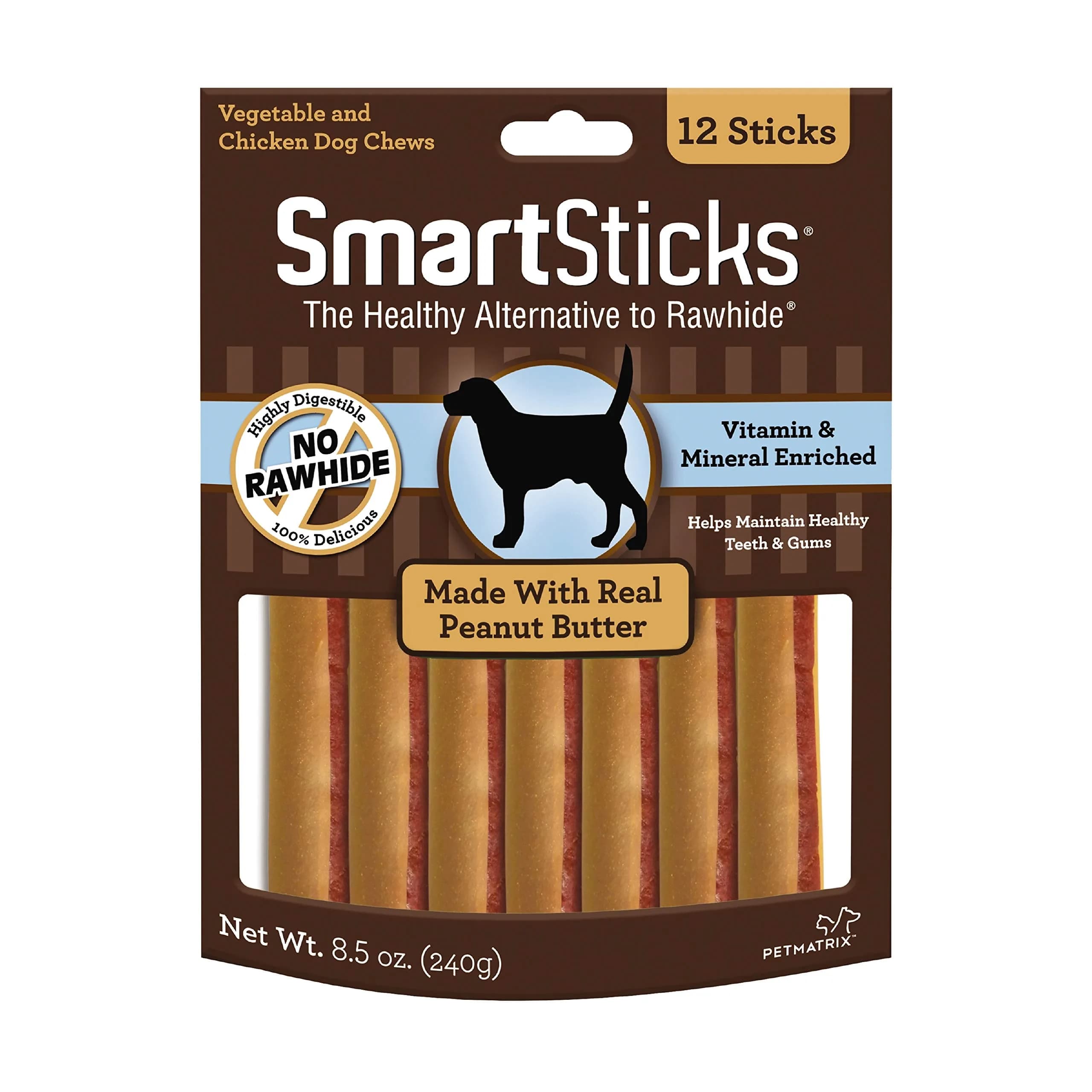 SmartBones SmartSticks Peanut Butter Dog Treats 8.5 oz | Rawhide-Free, Easy to Digest, Maintains Teeth