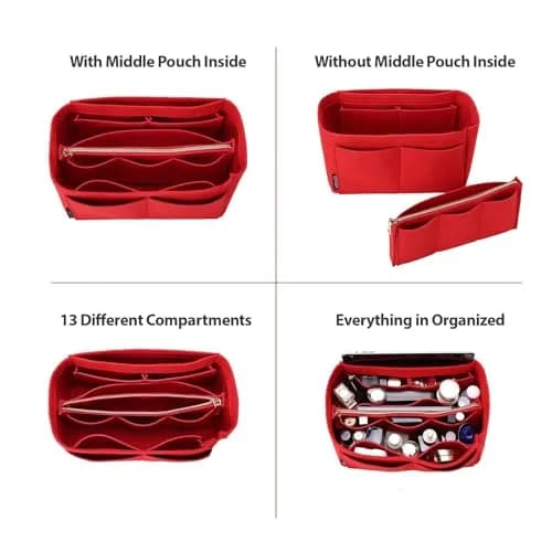 OMYSTYLE Red Large Felt Handbag Organizer Insert | 180g (6.3oz) with 13 Pockets thumbnail 2