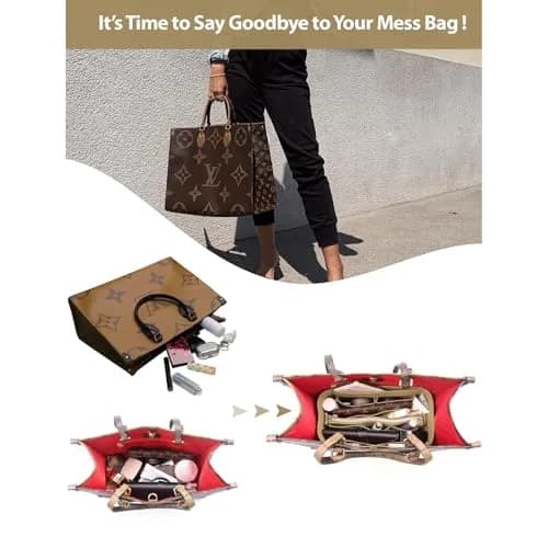 OMYSTYLE Beige X-Large Felt Tote Bag Organizer Insert with 13 Pockets | 34cm x 17cm x 18cm - view 2