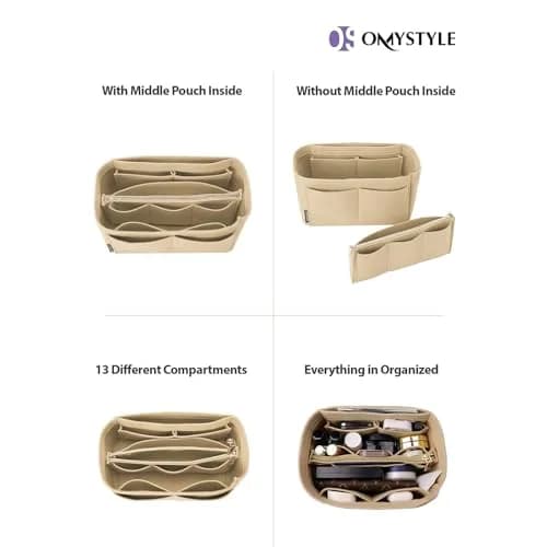 OMYSTYLE Beige X-Large Felt Tote Bag Organizer Insert with 13 Pockets | 34cm x 17cm x 18cm - view 4