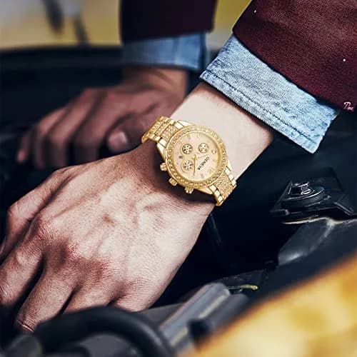 FANMIS Unisex Luxury Pave Floating Crystal Diamonds Calendar Quartz Watch 38mm Rose Gold | Elegant Stainless Steel Bracelet thumbnail 8