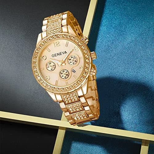 FANMIS Unisex Luxury Pave Floating Crystal Diamonds Calendar Quartz Watch 38mm Rose Gold | Elegant Stainless Steel Bracelet thumbnail 9