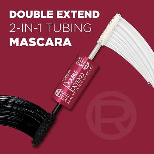 L'Oreal Paris Double Extend Tubing Mascara Black Pack of 2 | Lengthening 2 Step Mascara with Smudgeproof Finish thumbnail 2
