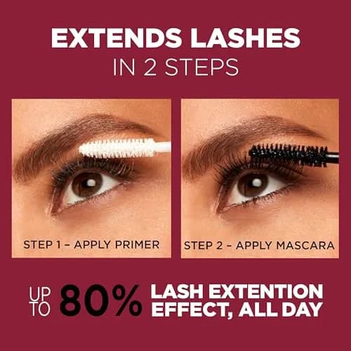 L'Oreal Paris Double Extend Tubing Mascara Black Pack of 2 | Lengthening 2 Step Mascara with Smudgeproof Finish thumbnail 3