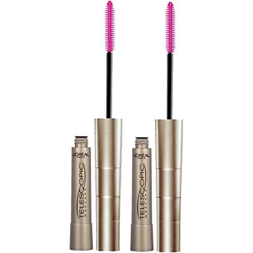 L'Oreal Paris Original Telescopic Mascara, Washable Blackest Black, 0.27 Fl Oz (0.54 Fl Oz Total) | Separates Lashes for Intense Length — Washable Blackest Black