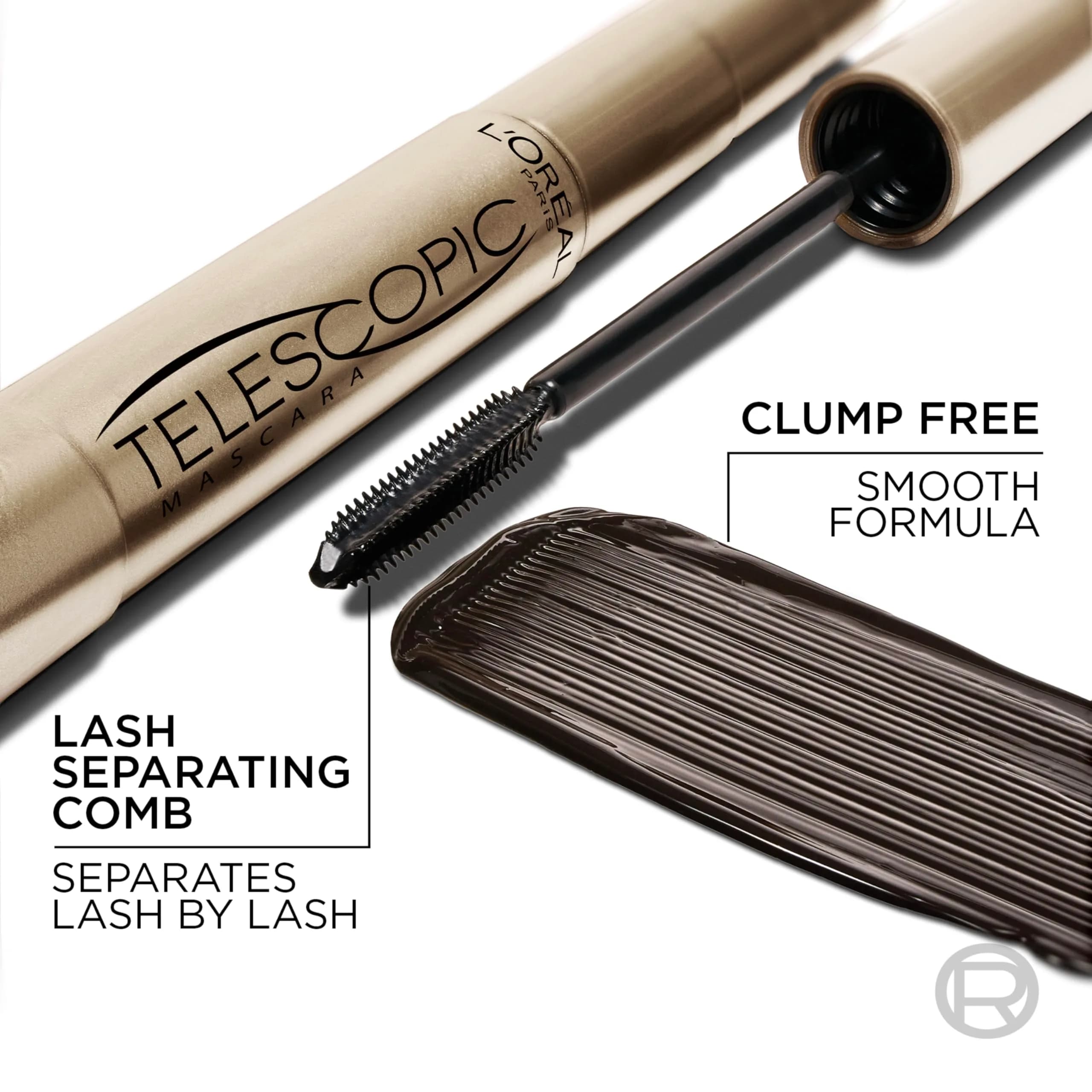 L'Oreal Paris Original Telescopic Mascara, Washable Blackest Black, 0.27 Fl Oz (0.54 Fl Oz Total) | Separates Lashes for Intense Length - view 4