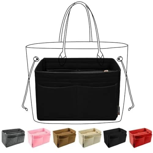 OMYSTYLE Black Large Felt Tote Bag Organizer Insert with 13 Pockets | 30cm x 16cm x 16cm - main product image