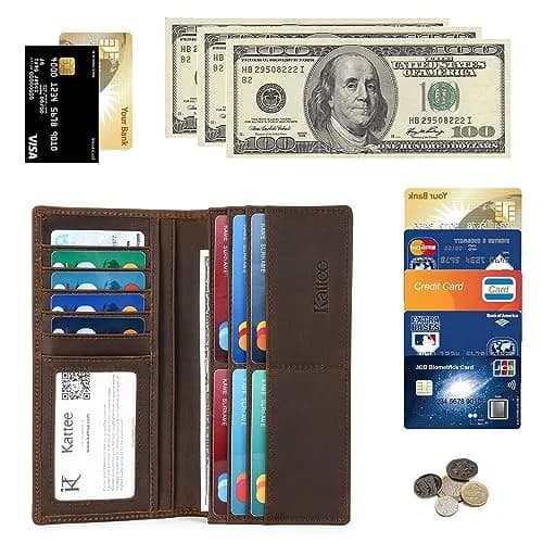 Kattee Men's Vintage Genuine Leather Long Wallet Dark Brown | Functional Design with 17 Pockets thumbnail 6