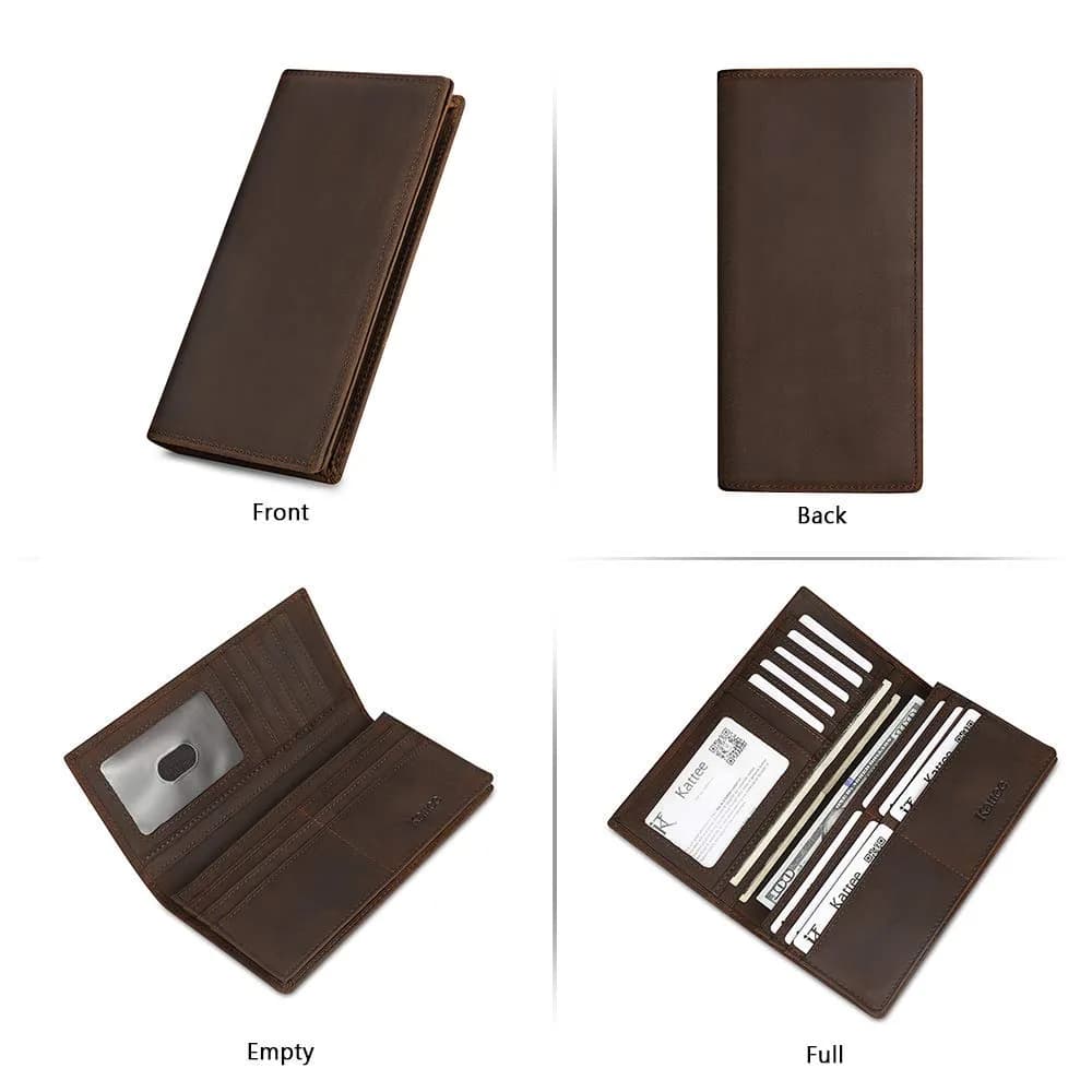 Kattee Men's Vintage Genuine Leather Long Wallet Dark Brown | Functional Design with 17 Pockets - view 7