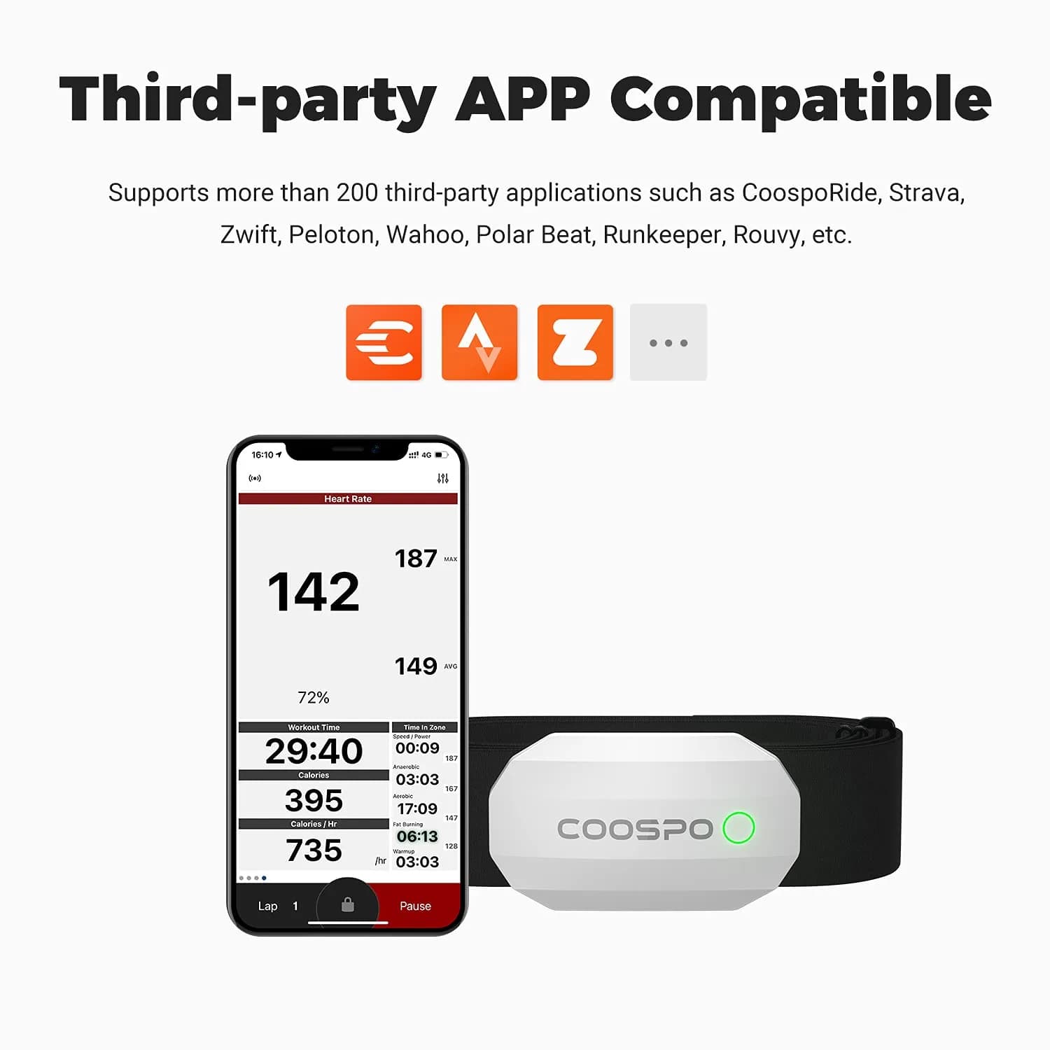 CooSpo H808S Heart Rate Monitor Chest Strap | ANT+ BLE HR Monitor, IP67 Waterproof, 300H Battery Life - view 5