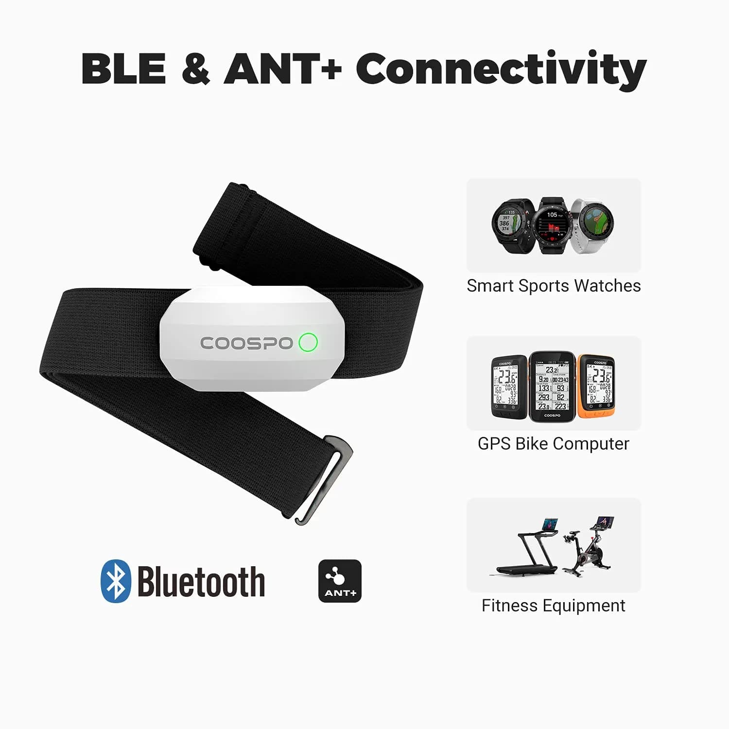 CooSpo H808S Heart Rate Monitor Chest Strap | ANT+ BLE HR Monitor, IP67 Waterproof, 300H Battery Life - view 3