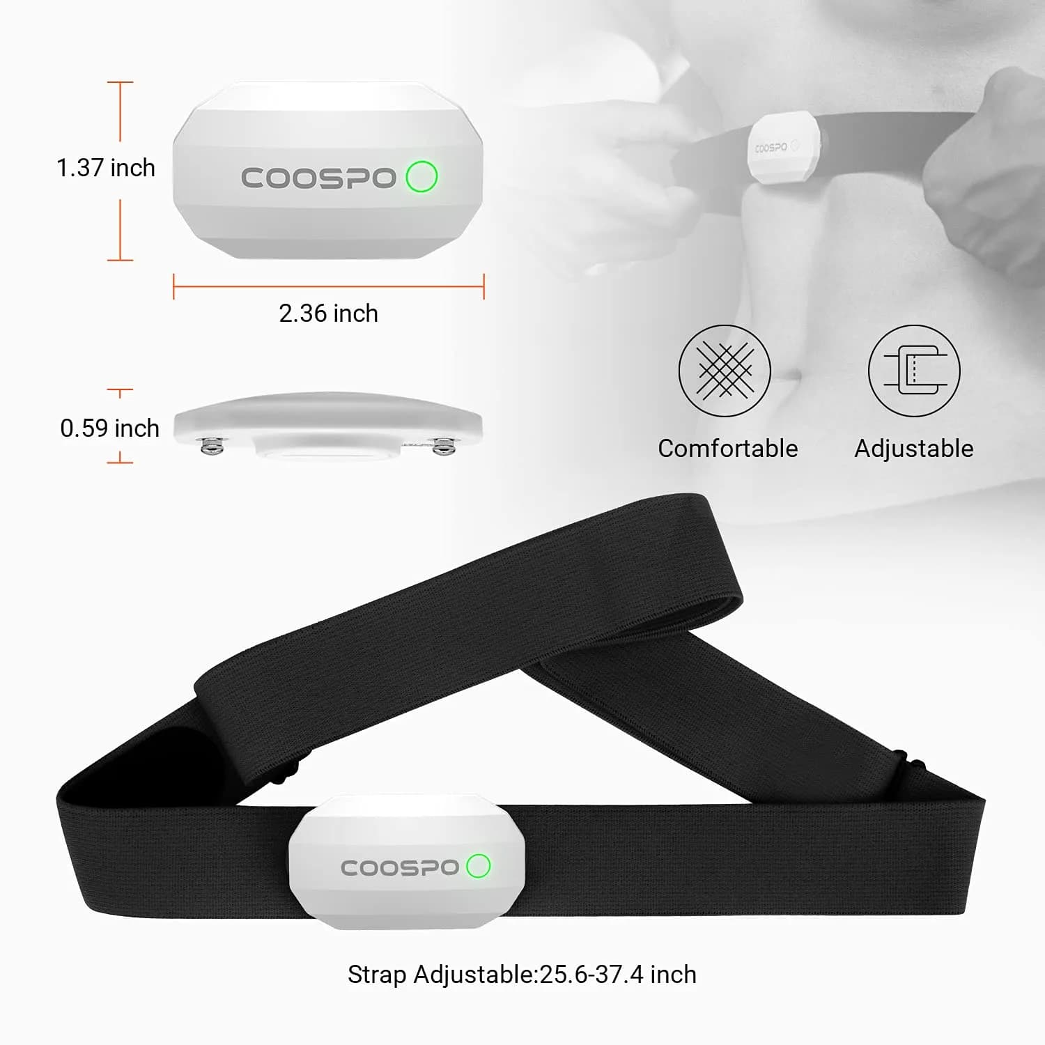 CooSpo H808S Heart Rate Monitor Chest Strap | ANT+ BLE HR Monitor, IP67 Waterproof, 300H Battery Life - view 4
