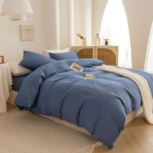 ECOCOTT Cotton Duvet Cover Set Linen Feel Denim Blue King Size | Extra Soft & Breathable thumbnail 5