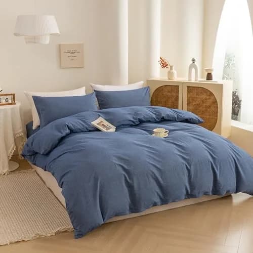 ECOCOTT Cotton Duvet Cover Set Linen Feel Denim Blue King Size | Extra Soft & Breathable thumbnail 8
