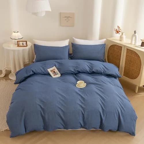 ECOCOTT Cotton Duvet Cover Set Linen Feel Denim Blue King Size | Extra Soft & Breathable thumbnail 9