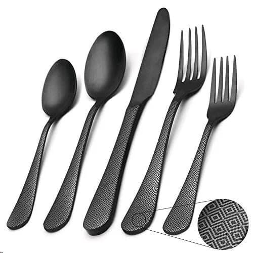 sharecook Matte Black Silverware Set,40-Piece Flatware Service for 8 | Dishwasher Safe & Durable — Diamond / 40-Piece