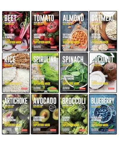 DERMAL Super Food Face Masks 12 Pack | Hydrating & Nourishing Sheet Masks for All Skin Types thumbnail 1
