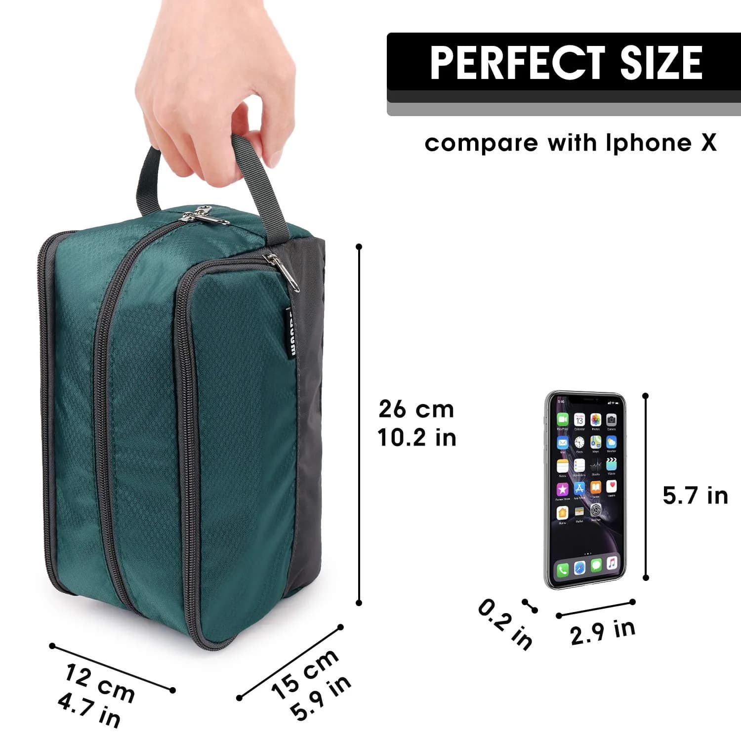 WANDF Travel Toiletry Bag for Men, Small Dopp Kit with 3 Compartments & 5 Pockets, 23cm (9.5" L) | Water-Resistant Polyester - view 4