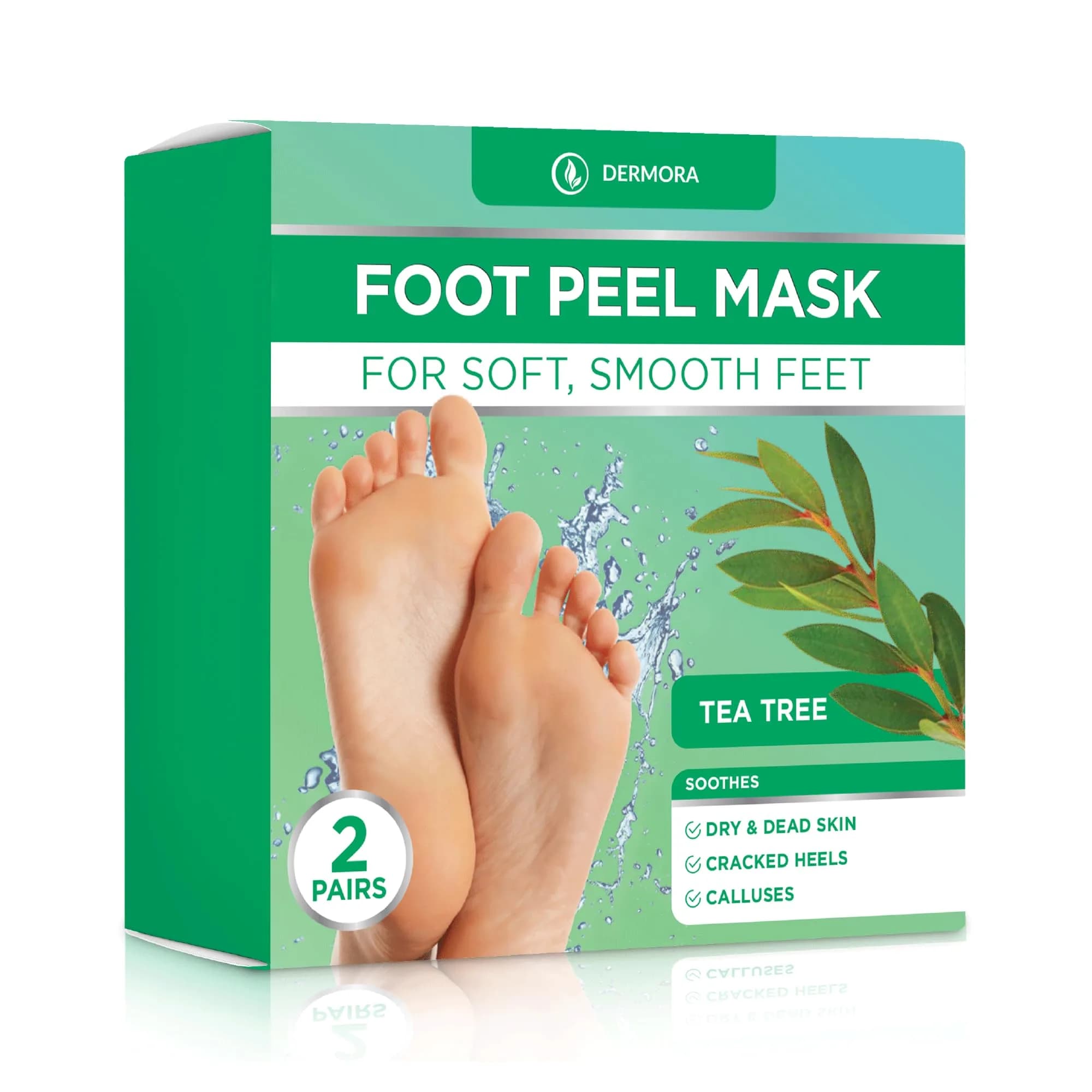 DERMORA Foot Peel Mask, Exfoliating Foot Peeling Mask, 2 Pairs, Tea Tree | Gentle Exfoliation for Dry Feet